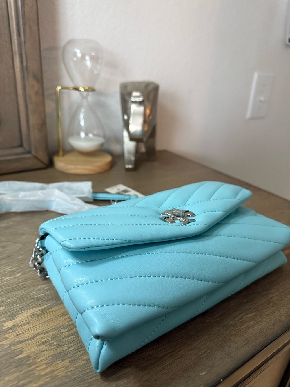 Tory Burch Quilted Aqua Chain Crossbody